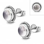 Round Rose Quartz Stud Silver Earrings, e337